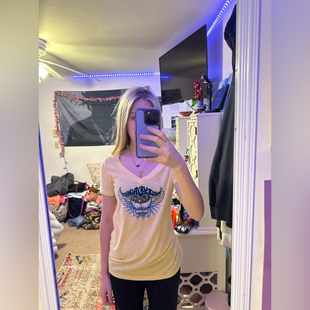 Harley Davidson yellow and blue shirt #harley